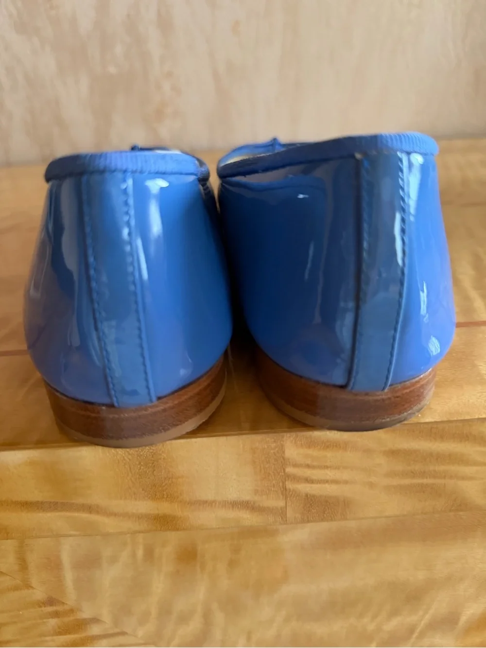 CHANEL Bright Blue Patent Leather Ballet Flats with Bow